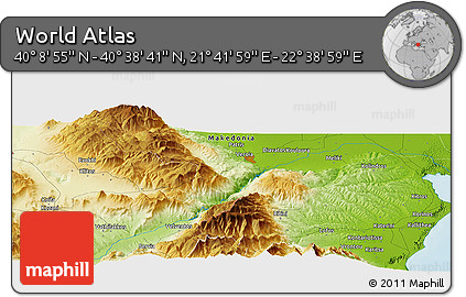 Physical Panoramic Map of the Area around 40° 23' 48" N, 22° 10' 29" E