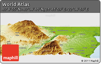 Physical Panoramic Map of the Area around 40° 23' 48" N, 22° 10' 29" E