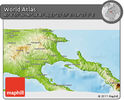 Physical 3D Map of the Area around 40° 23' 48" N, 23° 52' 30" E