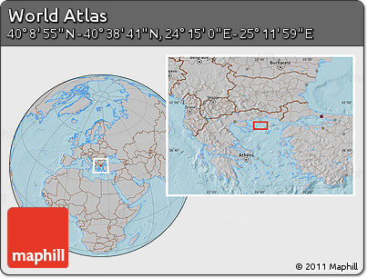 Gray Location Map of the Area around 40° 23' 48" N, 24° 43' 30" E, hill shading