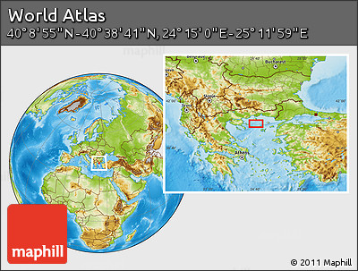 Physical Location Map of the Area around 40° 23' 48" N, 24° 43' 30" E