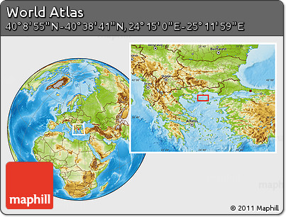 Physical Location Map of the Area around 40° 23' 48" N, 24° 43' 30" E