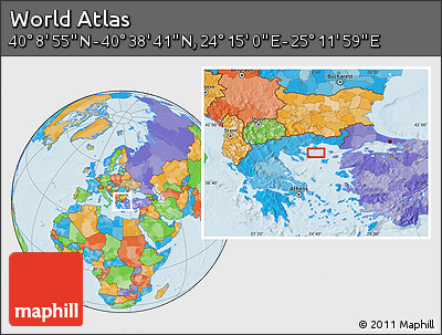 Political Location Map of the Area around 40° 23' 48" N, 24° 43' 30" E