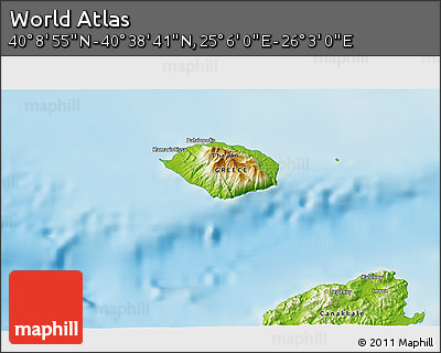 Physical 3D Map of the Area around 40° 23' 48" N, 25° 34' 30" E