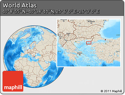 Shaded Relief Location Map of the Area around 40° 23' 48" N, 25° 34' 30" E