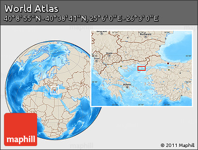 Shaded Relief Location Map of the Area around 40° 23' 48" N, 25° 34' 30" E