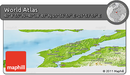 Physical Panoramic Map of the Area around 40° 23' 48" N, 26° 25' 29" E