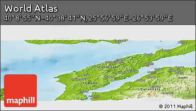 Physical Panoramic Map of the Area around 40° 23' 48" N, 26° 25' 29" E