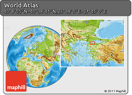 Physical Location Map of the Area around 40° 23' 48" N, 27° 16' 29" E