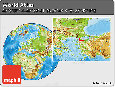 Physical Location Map of the Area around 40° 23' 48" N, 27° 16' 29" E