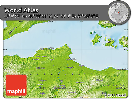 Physical Map of the Area around 40° 23' 48" N, 27° 16' 29" E