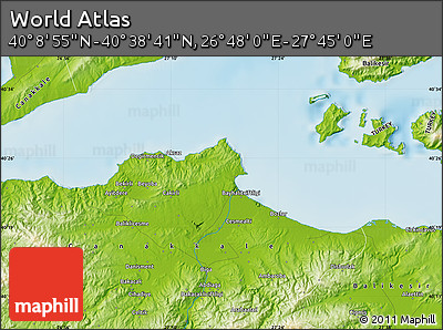 Physical Map of the Area around 40° 23' 48" N, 27° 16' 29" E