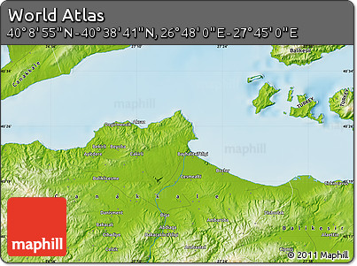 Physical Map of the Area around 40° 23' 48" N, 27° 16' 29" E
