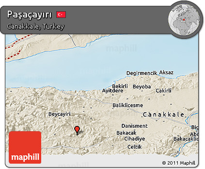 Shaded Relief Panoramic Map of Paşaçayırı