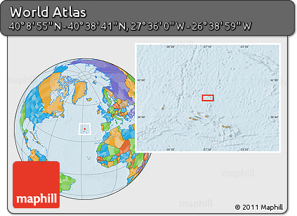 Political Location Map of the Area around 40° 23' 48" N, 27° 7' 30" W