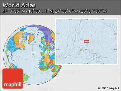 Political Location Map of the Area around 40° 23' 48" N, 27° 7' 30" W
