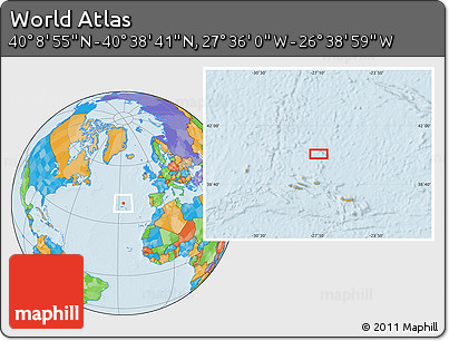 Political Location Map of the Area around 40° 23' 48" N, 27° 7' 30" W