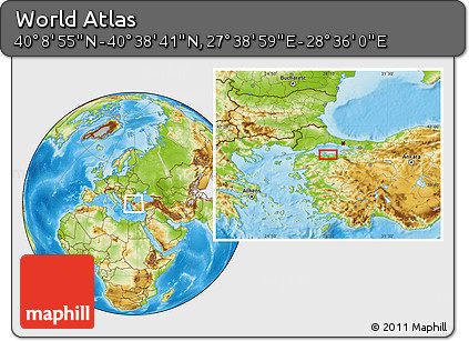 Physical Location Map of the Area around 40° 23' 48" N, 28° 7' 30" E