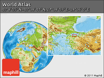 Physical Location Map of the Area around 40° 23' 48" N, 28° 7' 30" E