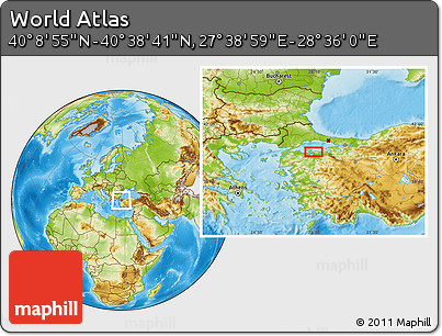 Physical Location Map of the Area around 40° 23' 48" N, 28° 7' 30" E