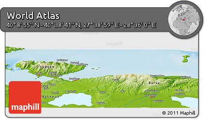 Physical Panoramic Map of the Area around 40° 23' 48" N, 28° 7' 30" E