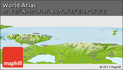 Physical Panoramic Map of the Area around 40° 23' 48" N, 28° 7' 30" E