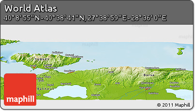 Physical Panoramic Map of the Area around 40° 23' 48" N, 28° 7' 30" E