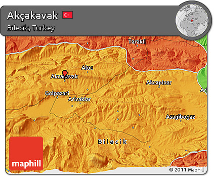 Political 3D Map of Akçakavak