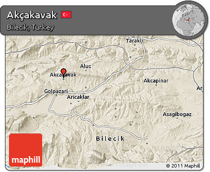 Shaded Relief 3D Map of Akçakavak