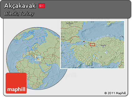 Savanna Style Location Map of Akçakavak, hill shading