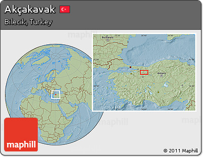 Savanna Style Location Map of Akçakavak, hill shading
