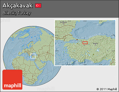 Savanna Style Location Map of Akçakavak, hill shading