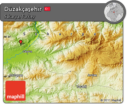 Physical Map of Düzakçaşehir