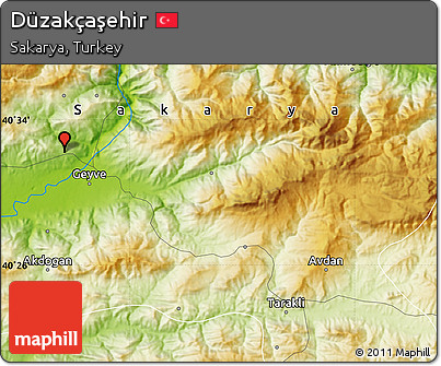 Physical Map of Düzakçaşehir
