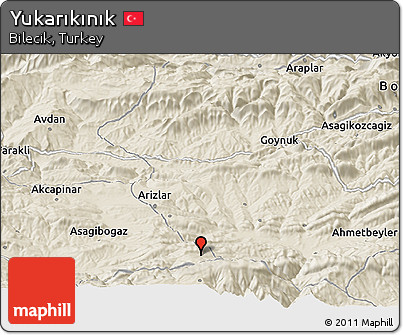 Shaded Relief Panoramic Map of Yukarıkınık