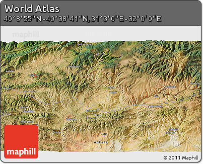 Satellite 3D Map of the Area around 40° 23' 48" N, 31° 31' 29" E