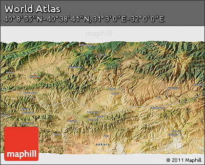 Satellite 3D Map of the Area around 40° 23' 48" N, 31° 31' 29" E