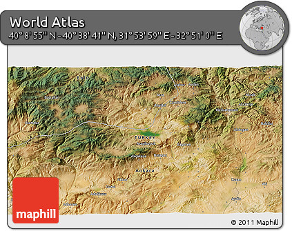 Satellite 3D Map of the Area around 40° 23' 48" N, 32° 22' 30" E