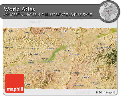 Satellite 3D Map of the Area around 40° 23' 48" N, 34° 4' 30" E