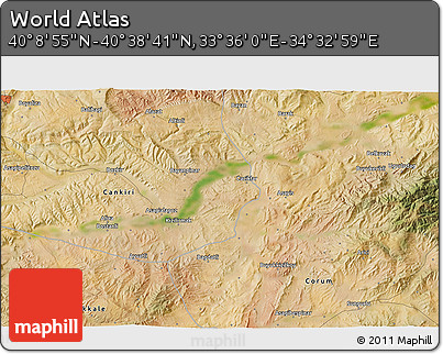 Satellite 3D Map of the Area around 40° 23' 48" N, 34° 4' 30" E