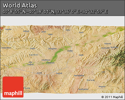 Satellite 3D Map of the Area around 40° 23' 48" N, 34° 4' 30" E