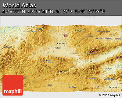 Physical 3D Map of the Area around 40° 23' 48" N, 34° 55' 29" E