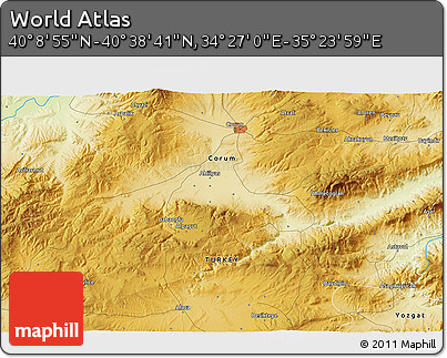 Physical 3D Map of the Area around 40° 23' 48" N, 34° 55' 29" E