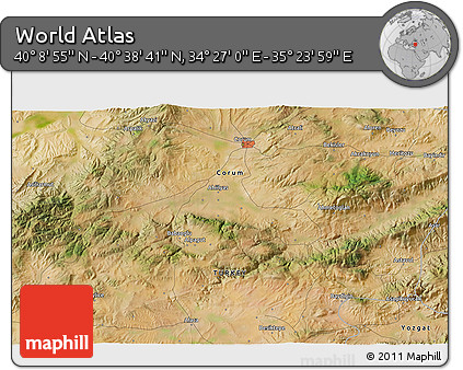 Satellite 3D Map of the Area around 40° 23' 48" N, 34° 55' 29" E