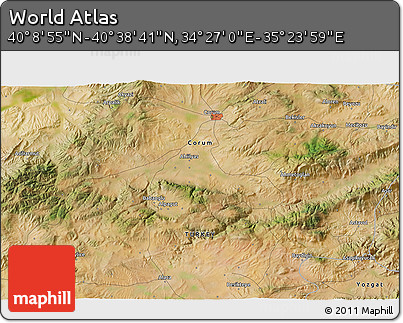 Satellite 3D Map of the Area around 40° 23' 48" N, 34° 55' 29" E