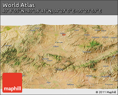 Satellite 3D Map of the Area around 40° 23' 48" N, 34° 55' 29" E