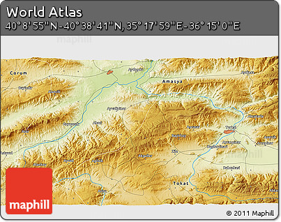 Physical 3D Map of the Area around 40° 23' 48" N, 35° 46' 29" E