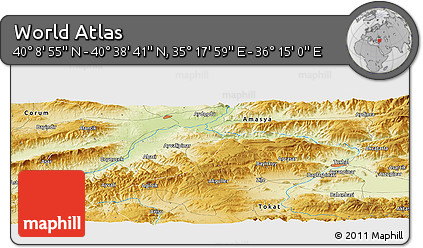Physical Panoramic Map of the Area around 40° 23' 48" N, 35° 46' 29" E
