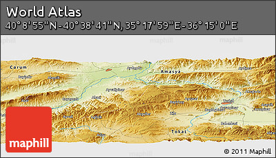 Physical Panoramic Map of the Area around 40° 23' 48" N, 35° 46' 29" E