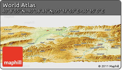 Physical Panoramic Map of the Area around 40° 23' 48" N, 35° 46' 29" E